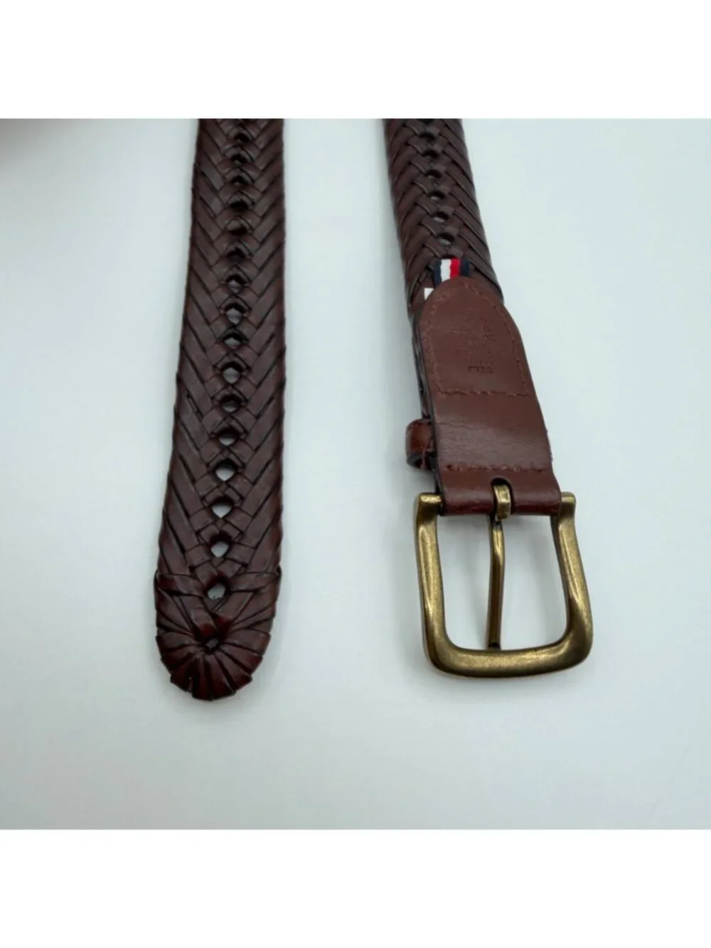 Tommy Hilfiger Dark Brown Preppy Braided Synthetic Leather Belt Size 44